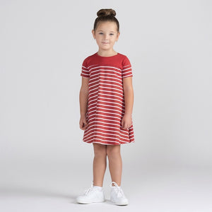 SHORT SLEEVES STRIPED FLAIRY DRESS