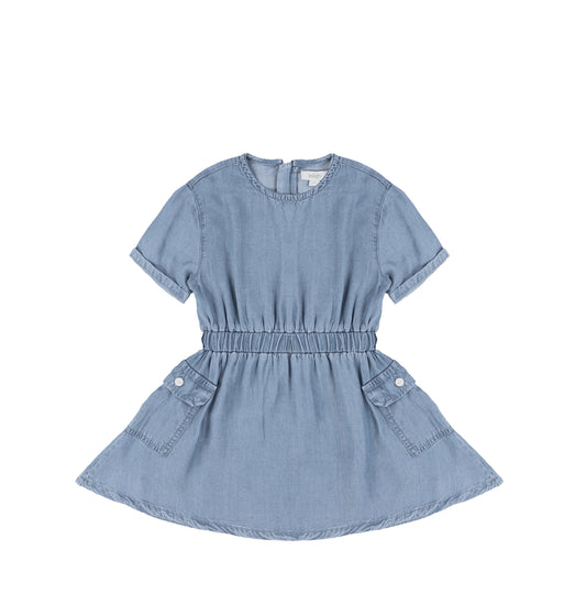 SHORT SLEEVES TENCEL POCKET DRESS