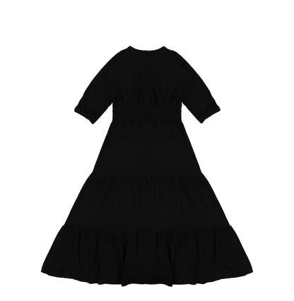 3/4 SLEEVES WAISTED MAXI DRESS