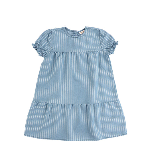 SHORT SLEEVES DENIM PIN STRIPE DRESS