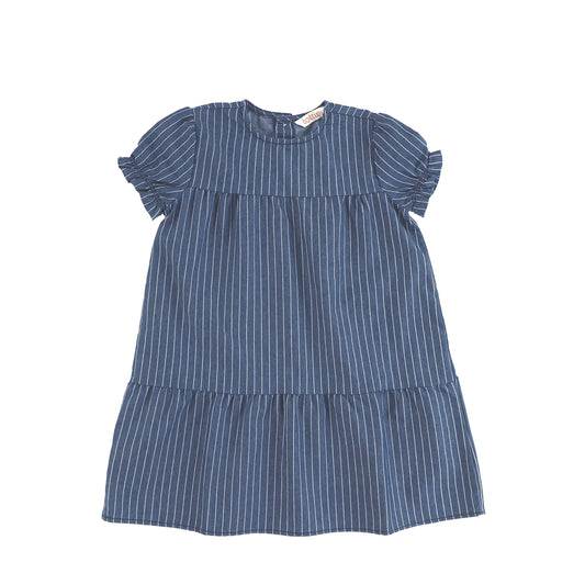 SHORT SLEEVES DENIM PIN STRIPE DRESS