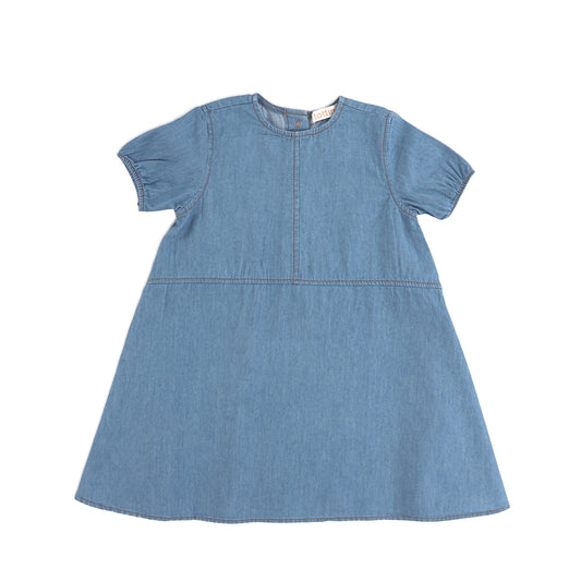 SHORT SLEEVES DENIM STITCHED DRESS