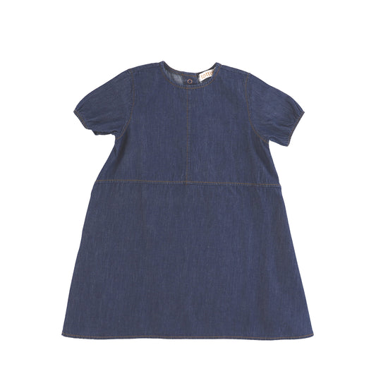 SHORT SLEEVES DENIM STITCHED DRESS